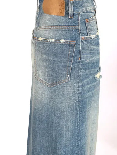 Mm6 Maison Margiela Stonewashed Blue Denim Midi Skirt Skirts Light Blue In Blue