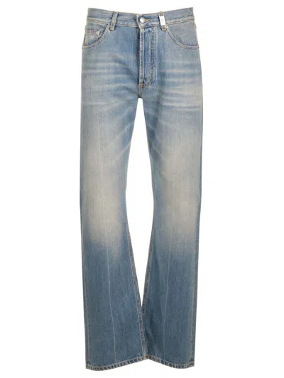 Alexander Mcqueen Blue High Waisted Jeans With Logo Detail On The Loop And Logo Patch On The Rear In In Blue