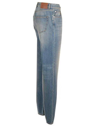 Alexander Mcqueen Blue High Waisted Jeans With Logo Detail On The Loop And Logo Patch On The Rear In In Blue