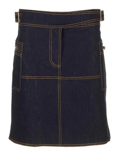 Etro Denim Miniskirt With Slits And Pockets In Blue