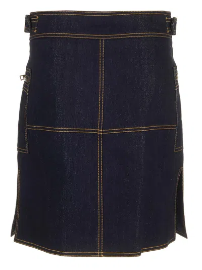Etro Denim Miniskirt With Slits And Pockets In Blue