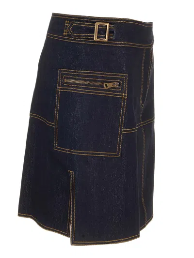 Etro Denim Miniskirt With Slits And Pockets In Blue