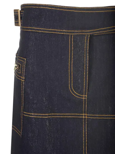 Etro Denim Miniskirt With Slits And Pockets In Blue