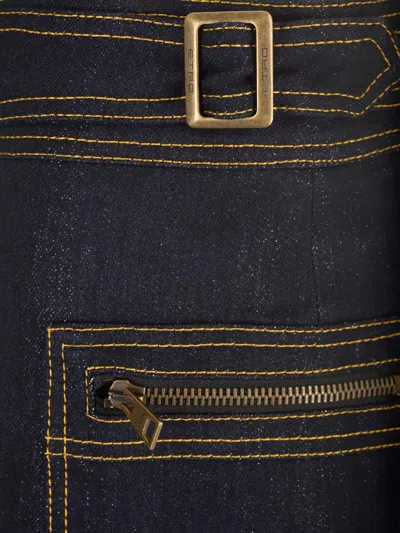 Etro Denim Miniskirt With Slits And Pockets In Blue