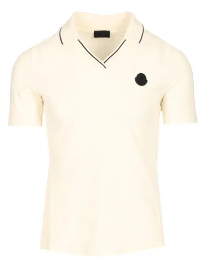 Moncler Stretch Piquet Polo Shirt White In Neutral