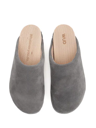 Wud Suede Clogs Sandals Grey