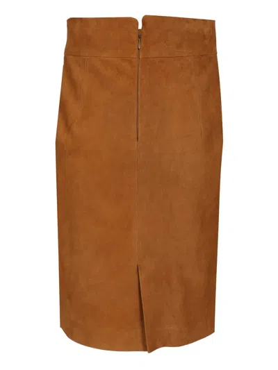Tagliatore Suede Midi Skirt Skirts Brown