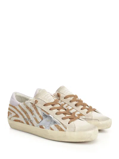 Golden Goose Super-star Zebra Horsy Upper Suede Toe And Heel Laminated Star Sneakers Multicolor In Neutral