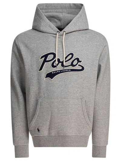 Polo Ralph Lauren Logo Embossed Drawstring Hoodie In Gray