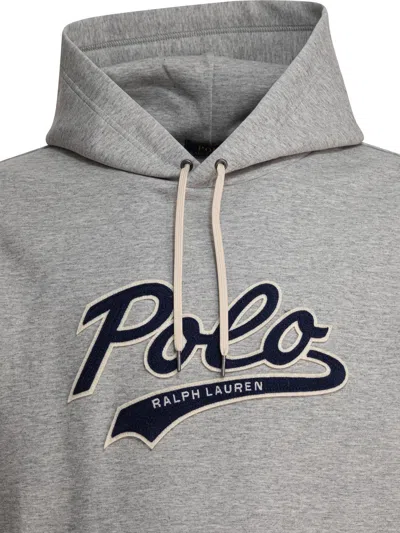Polo Ralph Lauren Logo Embossed Drawstring Hoodie In Gray