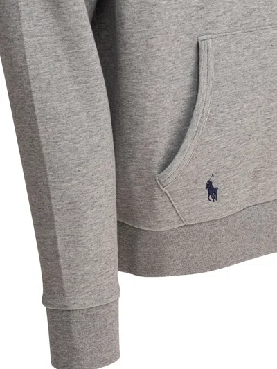 Polo Ralph Lauren Logo Embossed Drawstring Hoodie In Gray