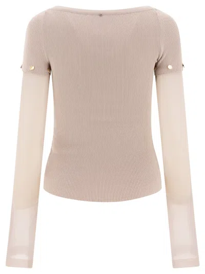 Sportmax Layered Chenille Crewneck Sweater With Detachable Sleeves In Neutral