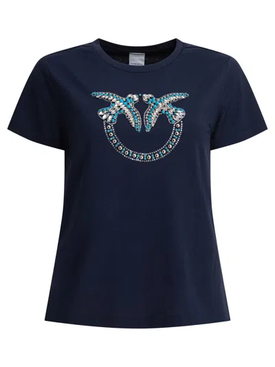 Pinko Love Birds-embroidered T-shirt In Blue
