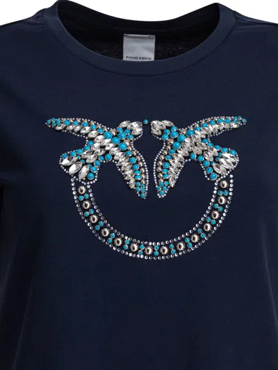 Pinko Love Birds-embroidered T-shirt In Blue