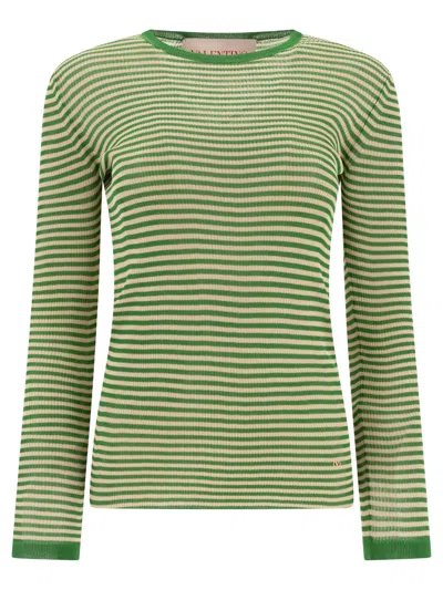 Valentino Striped Silk Knit Long-sleeve Sweater