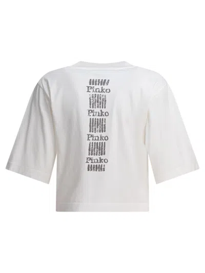Pinko Graphic Print V-neck Short Sleeve Tops In White