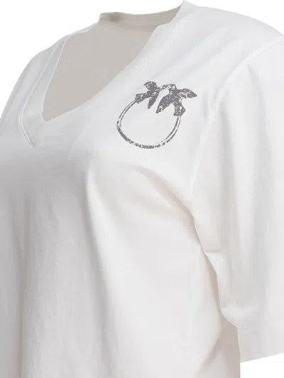 Pinko Graphic Print V-neck Short Sleeve Tops In White