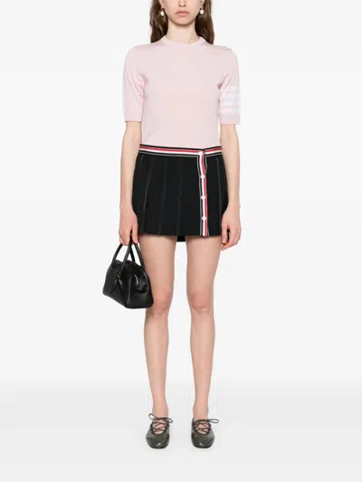 Thom Browne Crew Neck Striped Sleeve Tank Top In Pink