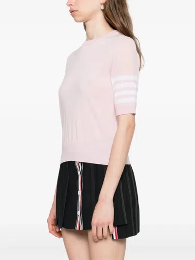 Thom Browne Crew Neck Striped Sleeve Tank Top In Pink
