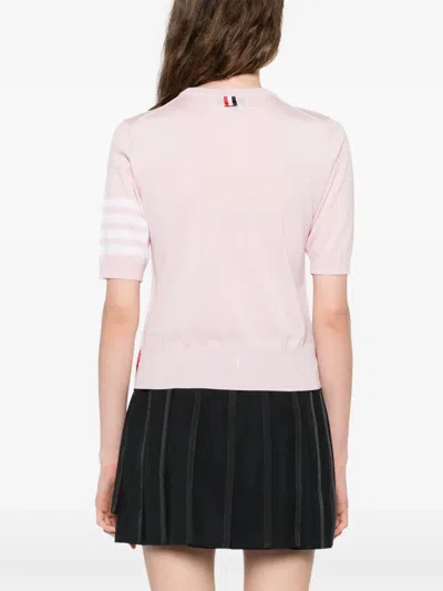 Thom Browne Crew Neck Striped Sleeve Tank Top In Pink