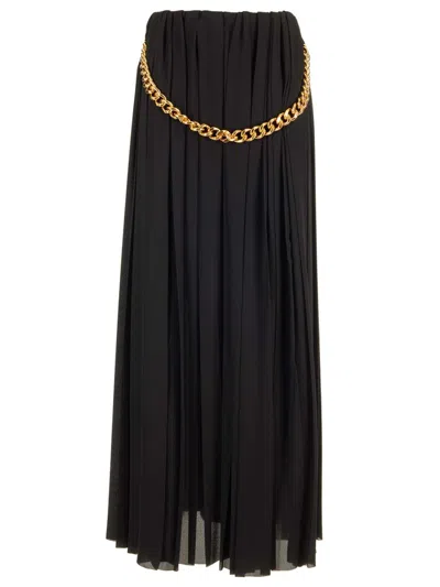 Balenciaga Black Long Pleaded Skirt With Belt In Tech Fabric Woman