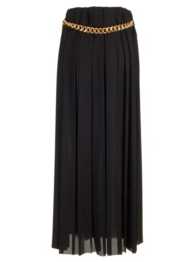 Balenciaga Black Long Pleaded Skirt With Belt In Tech Fabric Woman