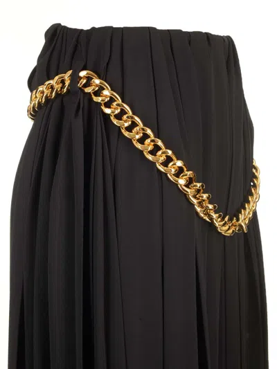 Balenciaga Black Long Pleaded Skirt With Belt In Tech Fabric Woman