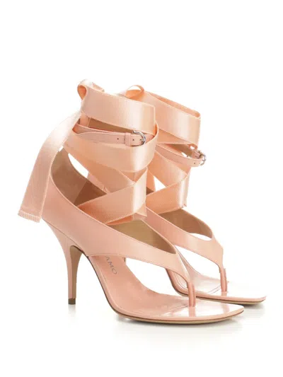 Ferragamo Leather Leliu 95 Thong Sandals With Bow Detail In Pink