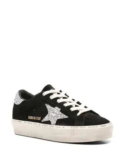 Golden Goose Hi Star Suede Sneakers With Glittered Star And Heel Tab Shoes In Black