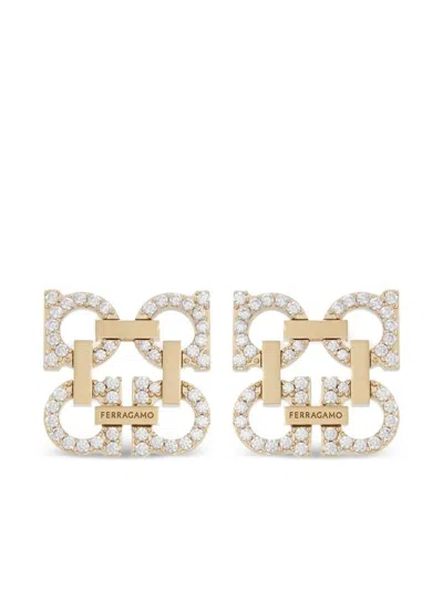 Ferragamo Crystal Embellished Four Gancini Clip On Earrings