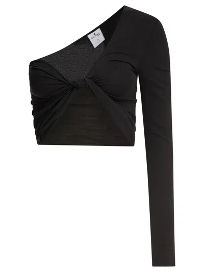 Courrèges Cropped One-shoulder Twist Front Long Sleeve In Black