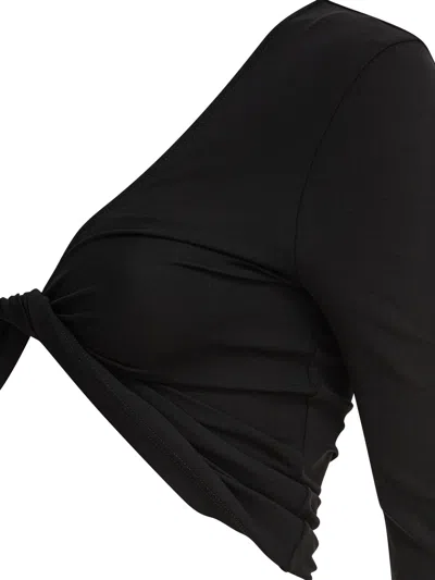 Courrèges Cropped One-shoulder Twist Front Long Sleeve In Black