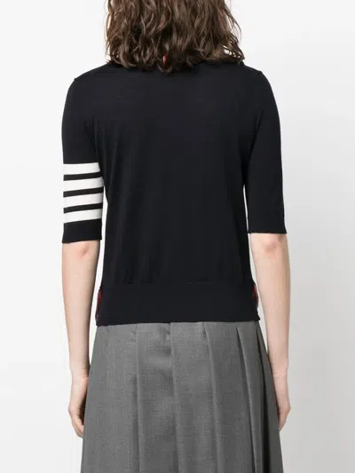 Thom Browne Black Short Sleeve Sweater With 4-bar Detail In Wool Woman In Black