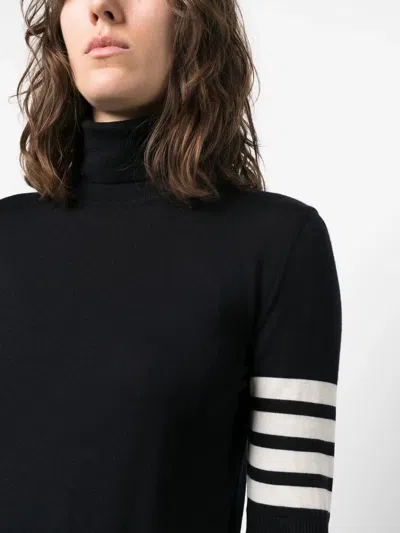 Thom Browne Black Short Sleeve Sweater With 4-bar Detail In Wool Woman In Black