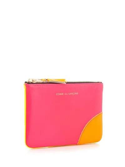 Comme Des Garçons Two-tone Leather Coin Purse Wallets Multicolor In Pink