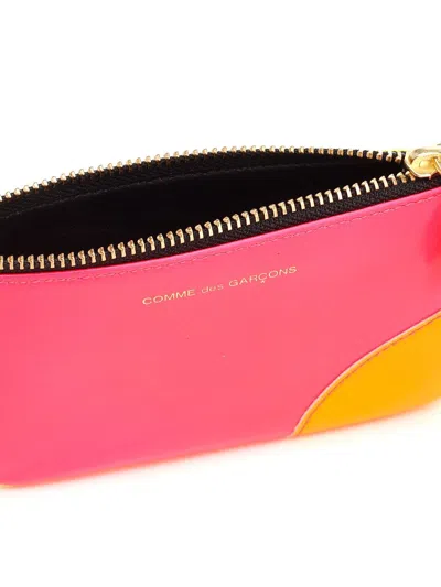 Comme Des Garçons Two-tone Leather Coin Purse Wallets Multicolor In Pink