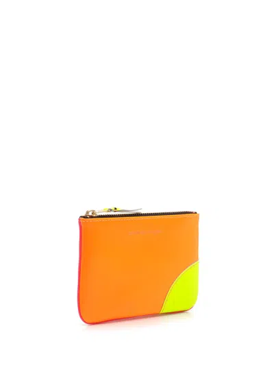 Comme Des Garçons Two-tone Leather Coin Purse Wallets Multicolor In Orange