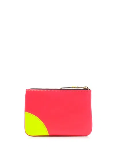 Comme Des Garçons Two-tone Leather Coin Purse Wallets Multicolor In Orange