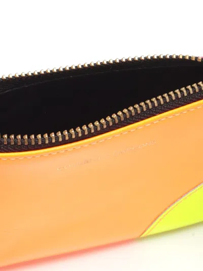 Comme Des Garçons Two-tone Leather Coin Purse Wallets Multicolor In Orange