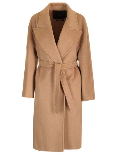 Max Mara Wool Cashmere Silk Wrap Coat In Brown
