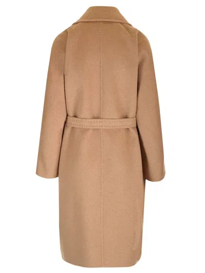 Max Mara Wool Cashmere Silk Wrap Coat In Brown