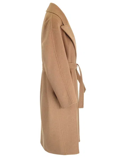 Max Mara Wool Cashmere Silk Wrap Coat In Brown
