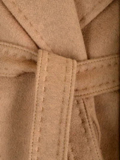 Max Mara Wool Cashmere Silk Wrap Coat In Brown