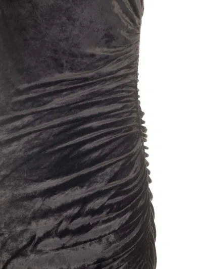 Rick Owens Svita Asymmetric Ruched Velvet Maxi Dress In Black