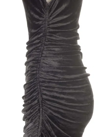 Rick Owens Svita Asymmetric Ruched Velvet Maxi Dress In Black