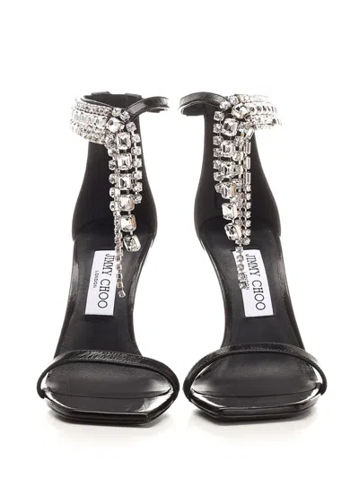 Jimmy Choo Verity 100 Crystal Embellished Leather Sandals In Black