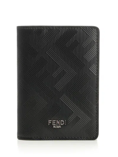 Fendi Vertical Ff All Over Card Holder Wallets Black