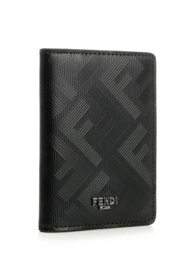 Fendi Vertical Ff All Over Card Holder Wallets Black
