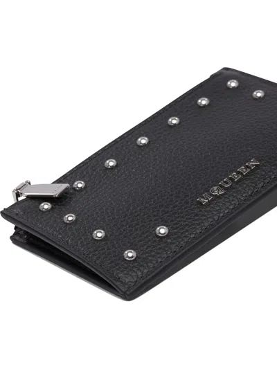 Alexander Mcqueen Textured Leather Wallet With Metallic Studs In Black