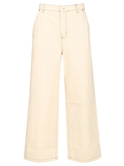Ami Alexandre Mattiussi Wide Leg Jeans Beige In White